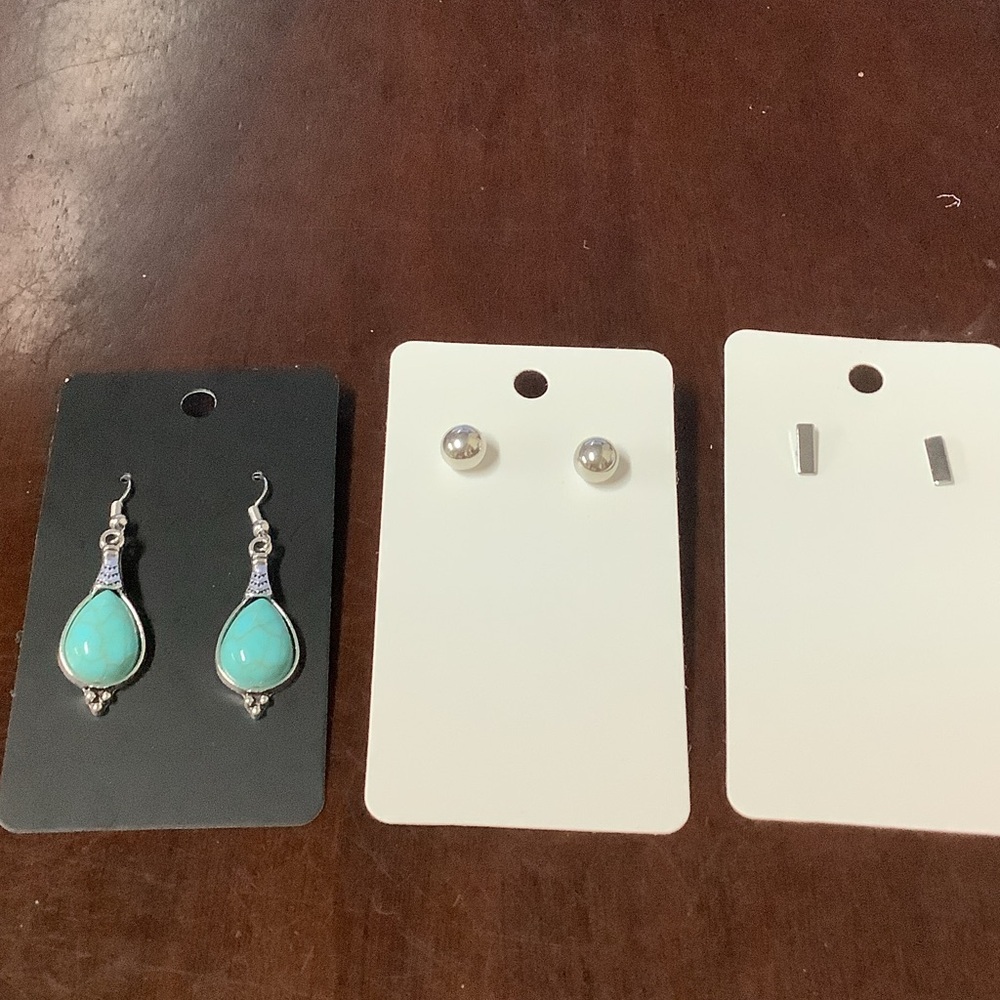 Turquoise Teardrop and Silver Stud Earrings Set